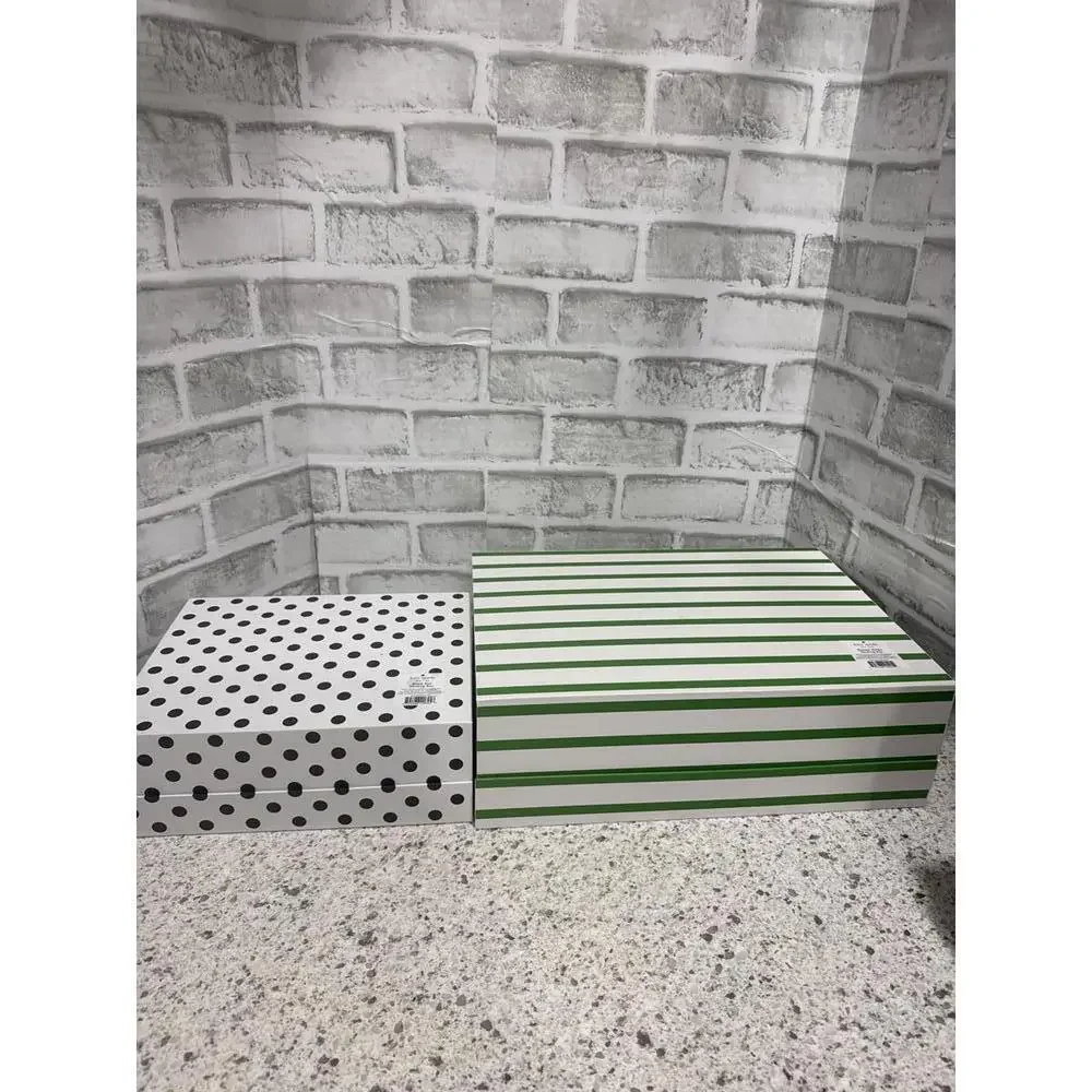 NEW Kate Spade Set of Two Decorative Polka Dot and Striped Nesting Storage Boxes